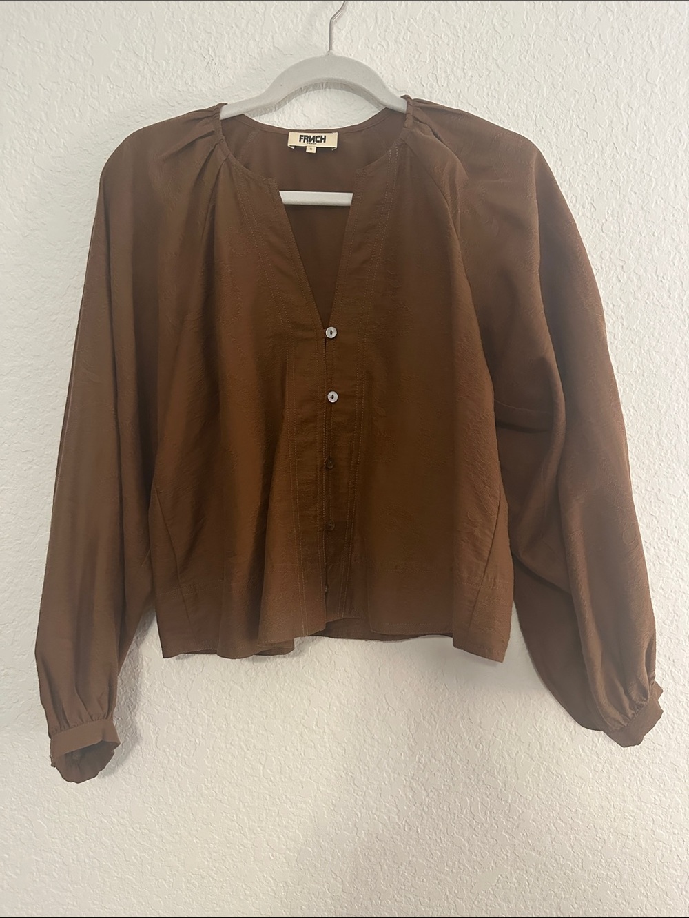 FRNCH Brown Button-Front Long Sleeve Blouse